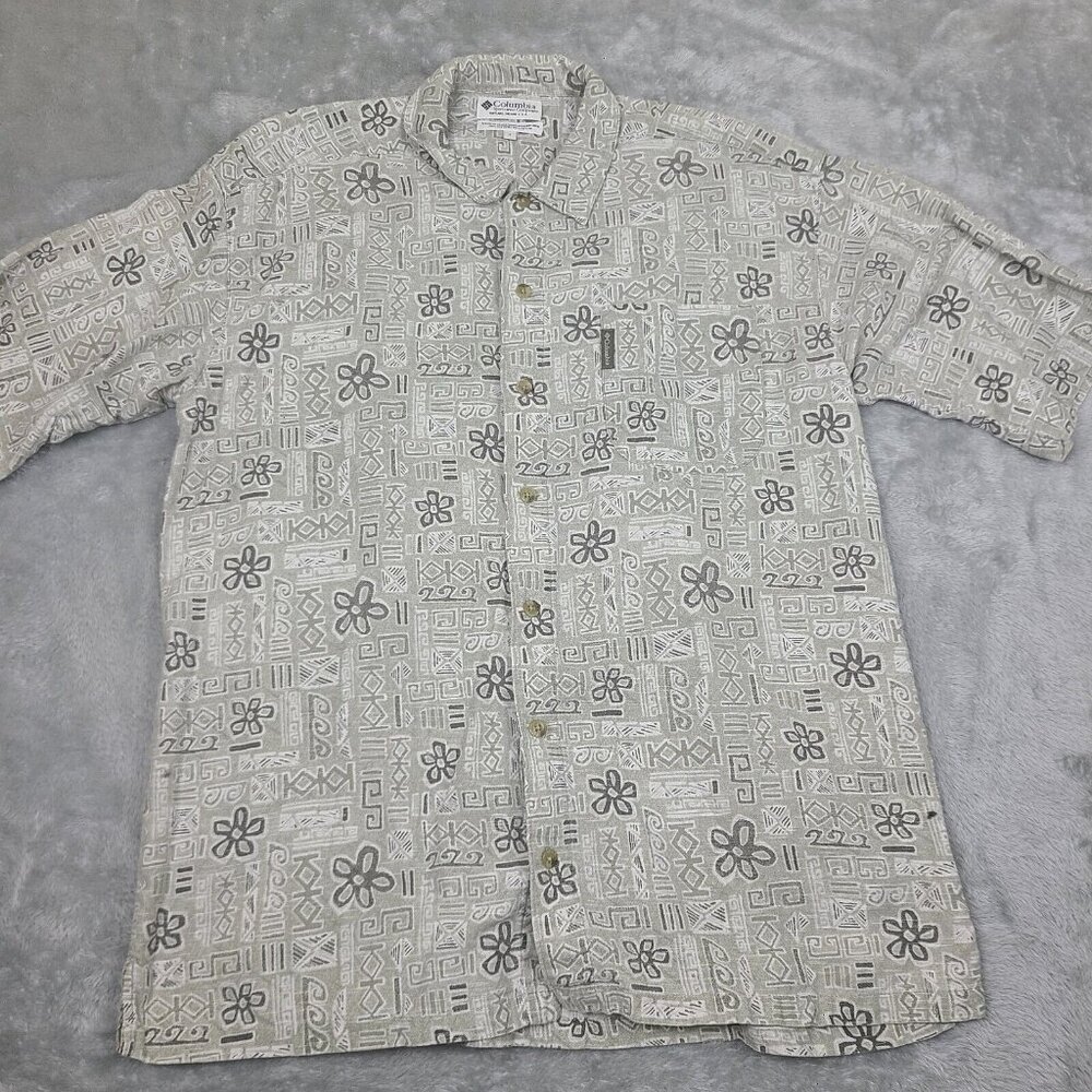 VTG Columbia Shirt Mens Large Short‎ Sleeve Button Down Aztec Outdoors